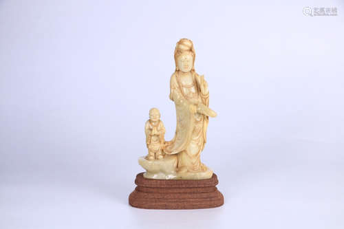 CHINESE SOAPSTONE CARVED GUANYIN