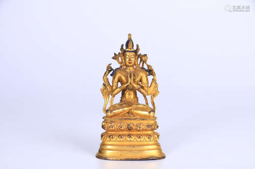 CHINESE GILT BRONZE SEATED BUDDHA