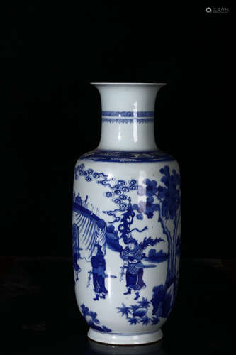 CHINESE BLUE WHITE ROULEAU PORCELAIN VASE, MARKED