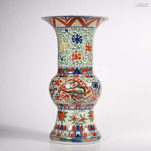 CHINESE WUCAI PORCELAIN GU VASE, MARKED