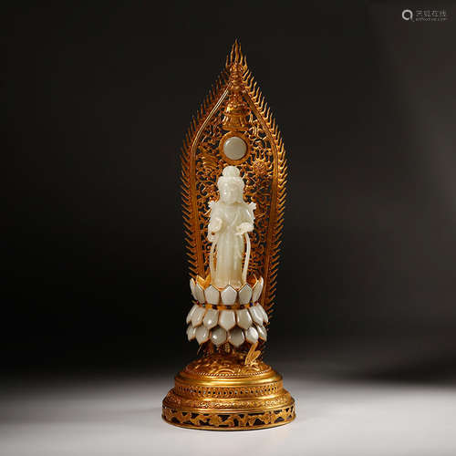 CHINESE WHITE JADE STANDING GUANYIN