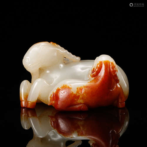 CHINESE WHITE JADE CARVED GOAT