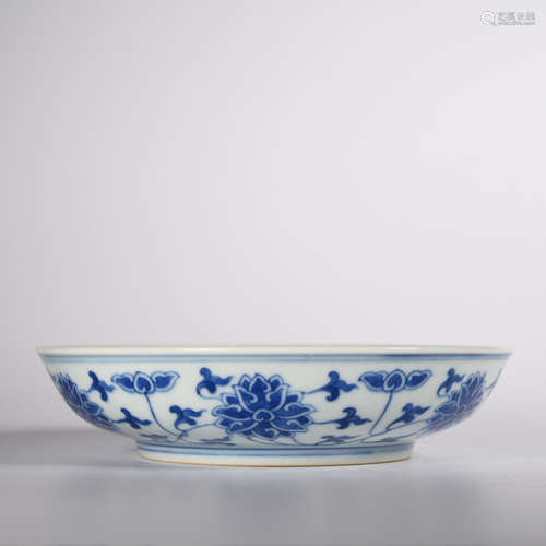 CHINESE BLUE WHITE PORCELAIN PLATE, MARKED