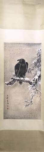 CHINESE INK AND COLOR EAGLE SCROLL PAINTING