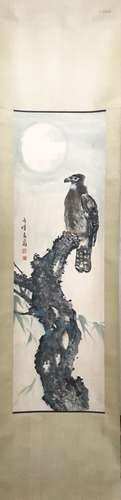 CHINESE INK AND COLOR EAGLE SCROLL PAINTING