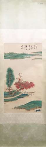 CHINESE INK AND COLOR LANDSCAPE SCROLL PAINTING, Z