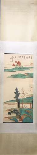 CHINESE INK AND COLOR LANDSCAPE SCROLL PAINTING, Z