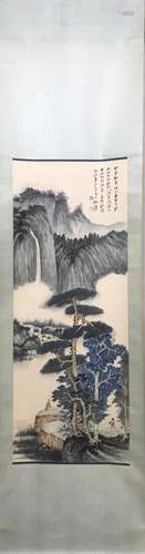 CHINESE INK AND COLOR LANDSCAPE SCROLL PAINTING, Z