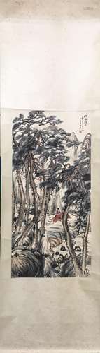 CHINESE INK AND COLOR LANDSCAPE SCROLL PAINTING