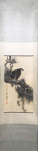 CHINESE INK AND COLOR EAGLE SCROLL PAINTING