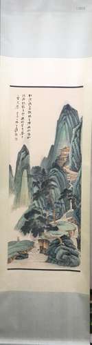 CHINESE INK AND COLOR LANDSCAPE SCROLL PAINTING, Z