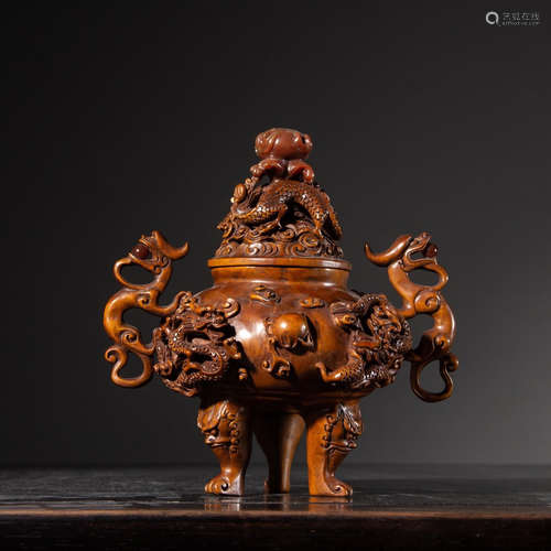 CHINESE HARDWOOD CARVED CENSER