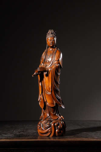 CHINESE HARDWOOD CARVED GUANYIN