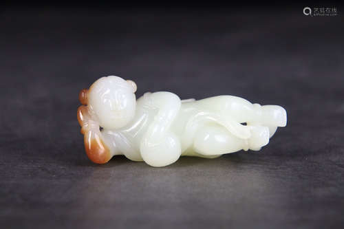 CHINESE WHITE JADE CARVED BOY