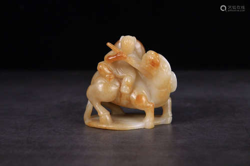 CHINESE JADE CARVED BOY AND OX