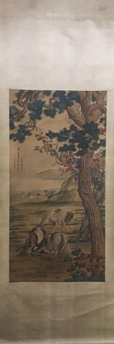 CHINESE INK AND COLOR SCROLL PAINTING