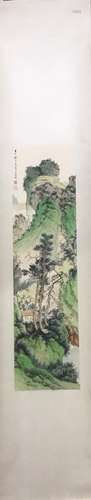 CHINESE INK AND COLOR LANDSCAPE SCROLL PAINTING