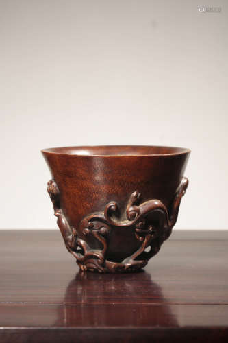 CHINESE BAMBOO CARVED CHILONG CUP