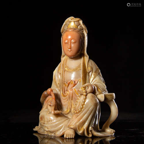 CHINESE SOAPSTONE CARVED GUANYIN