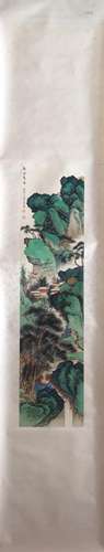 CHINESE INK AND COLOR LANDSCAPE SCROLL PAINTING