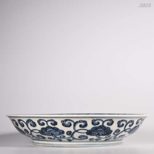 CHINESE BLUE WHITE PORCELAIN PLATE, MARKED