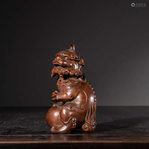 CHINESE HARDWOOD CARVED BEAST