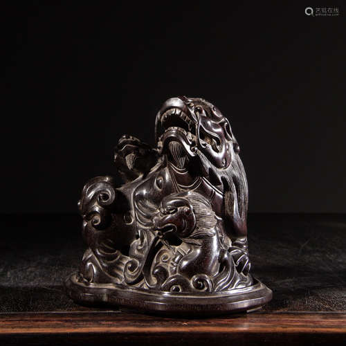 CHINESE HARDWOOD CARVED FOOLION