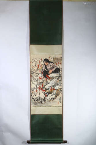 CHINESE INK AND COLOR SCROLL PAINTING