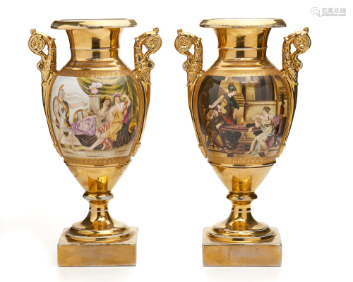 A pair of Continental porcelain urns