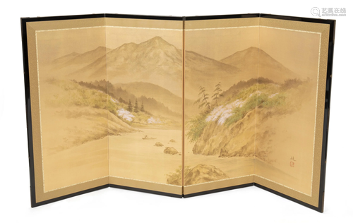 A Japanese Fuji-Tori folding screen