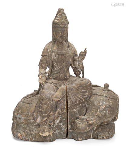 A Chinese carved wood Guan Yin figure