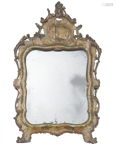 An Italian hand-painted carved wood wall mirror