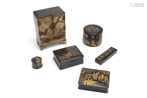 Six Asian wood boxes