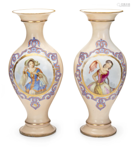 A pair of Continental porcelain portrait vases