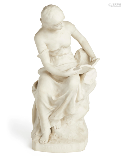 A Royal Dux white bisque sculpture of a seated woman