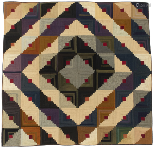 Three American-made log cabin quilts