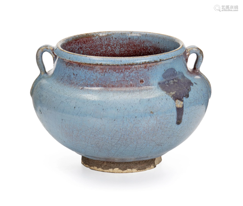 A Chinese two-handled glazed earthenware bowl