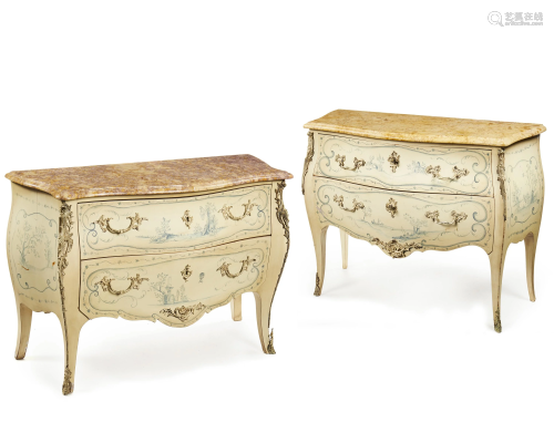 A near-pair of painted commodes