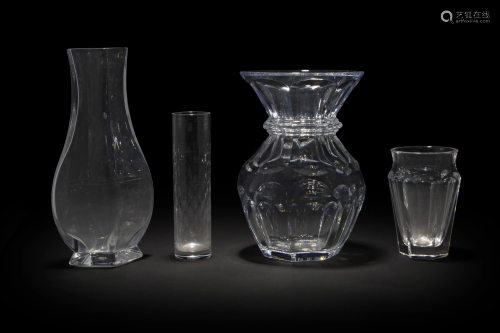 Four Baccarat clear art glass vases