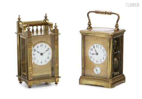 Two brass and glazed carriage clocks