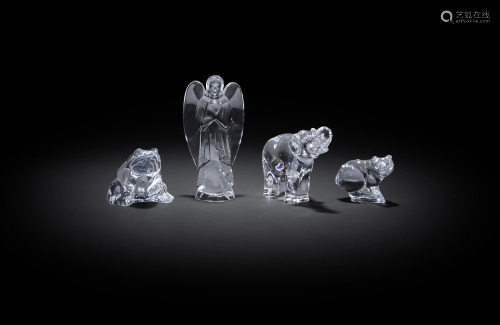 Four clear art glass figures