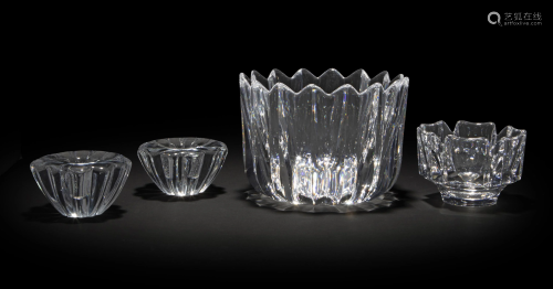 Four Orrefors clear art glass table items