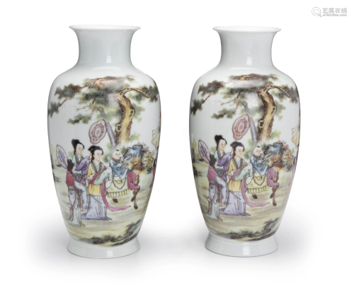 A pair of Chinese hand-painted vases