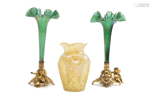 Three Art Nouveau art glass vases