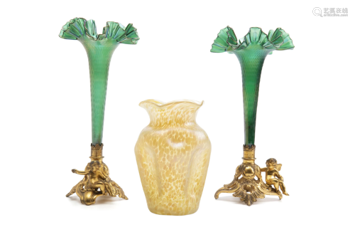 Three Art Nouveau art glass vases