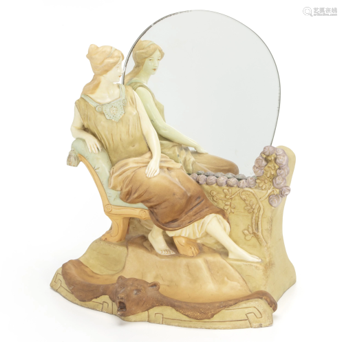 A figural Royal Dux vanity mirror