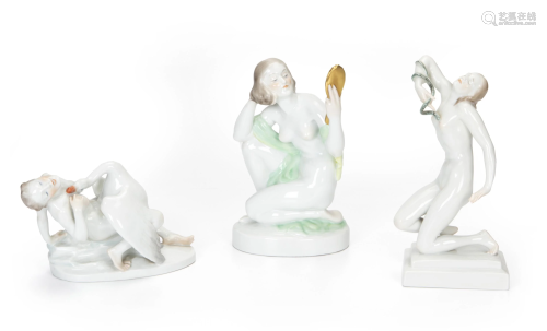 Three Herend nude figures