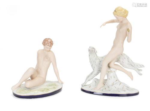 Two Royal Dux female nude figures