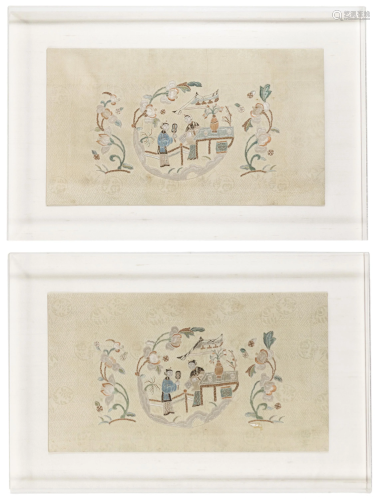 A pair of Chinese silk panels