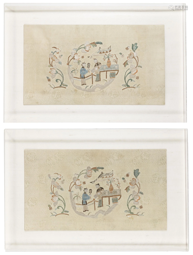 A pair of Chinese silk panels